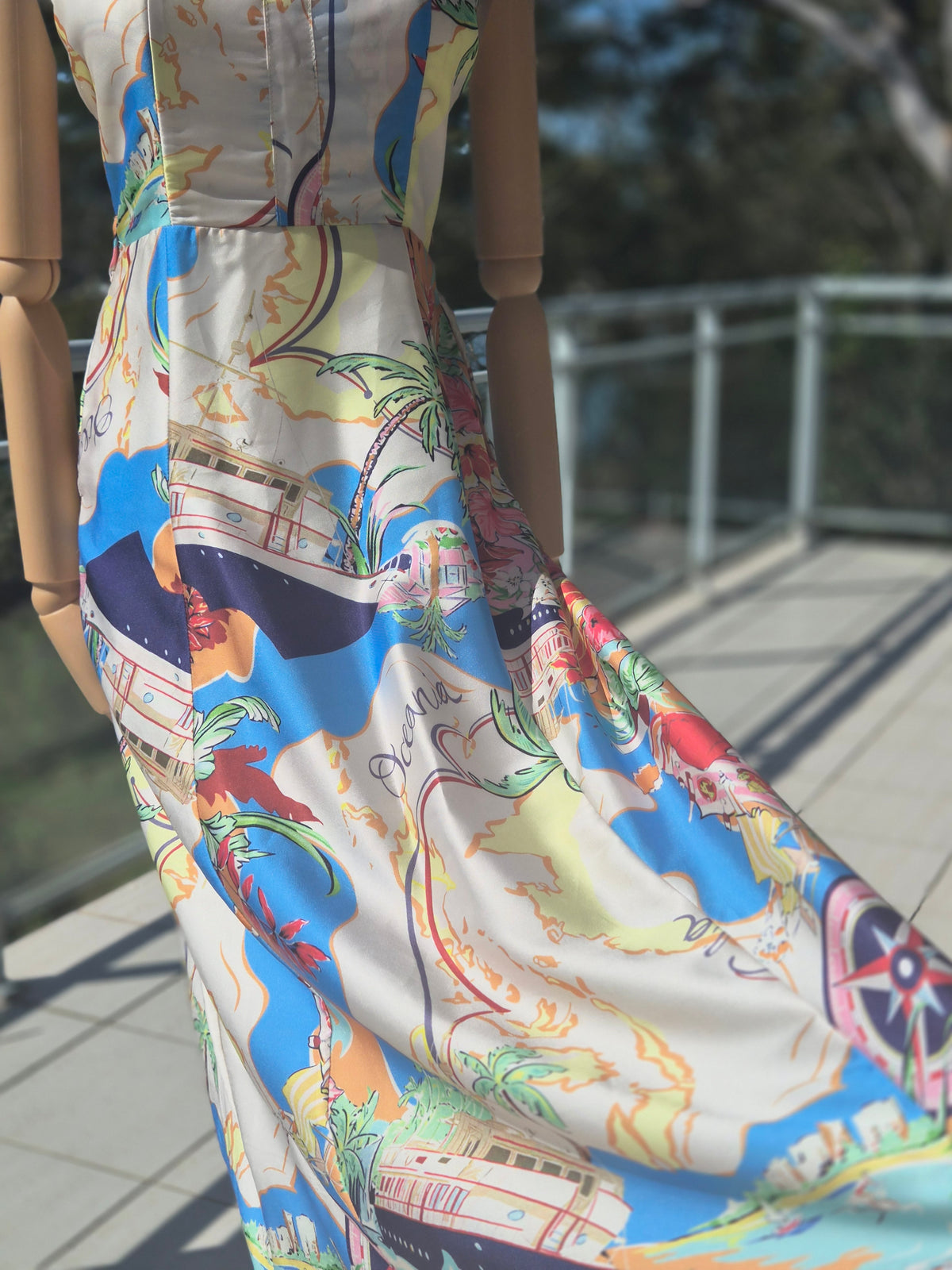 Nautical Map Linen Midi Dress - Size 10