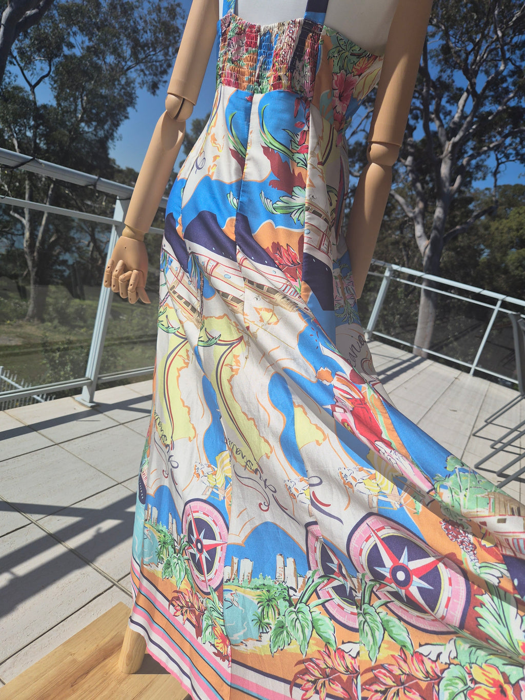 Nautical Map Linen Midi Dress - Size 10