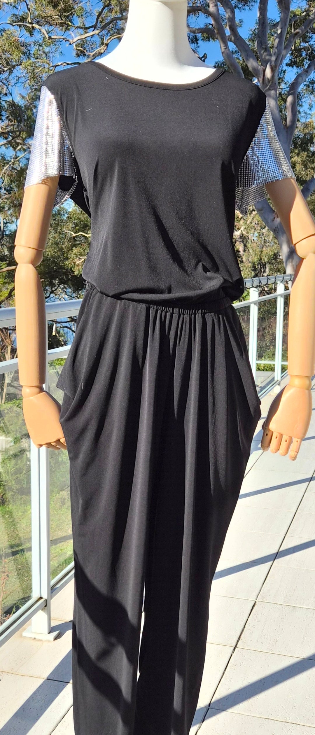 Michael Kors Slim-leg Metallic-Sleeve Jumpsuit - Size 10