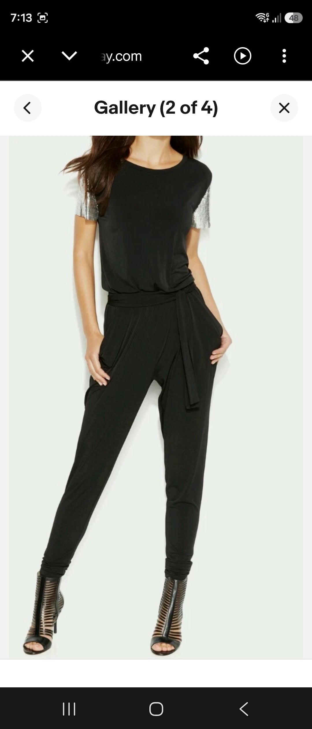 Michael Kors Slim-leg Metallic-Sleeve Jumpsuit - Size 10