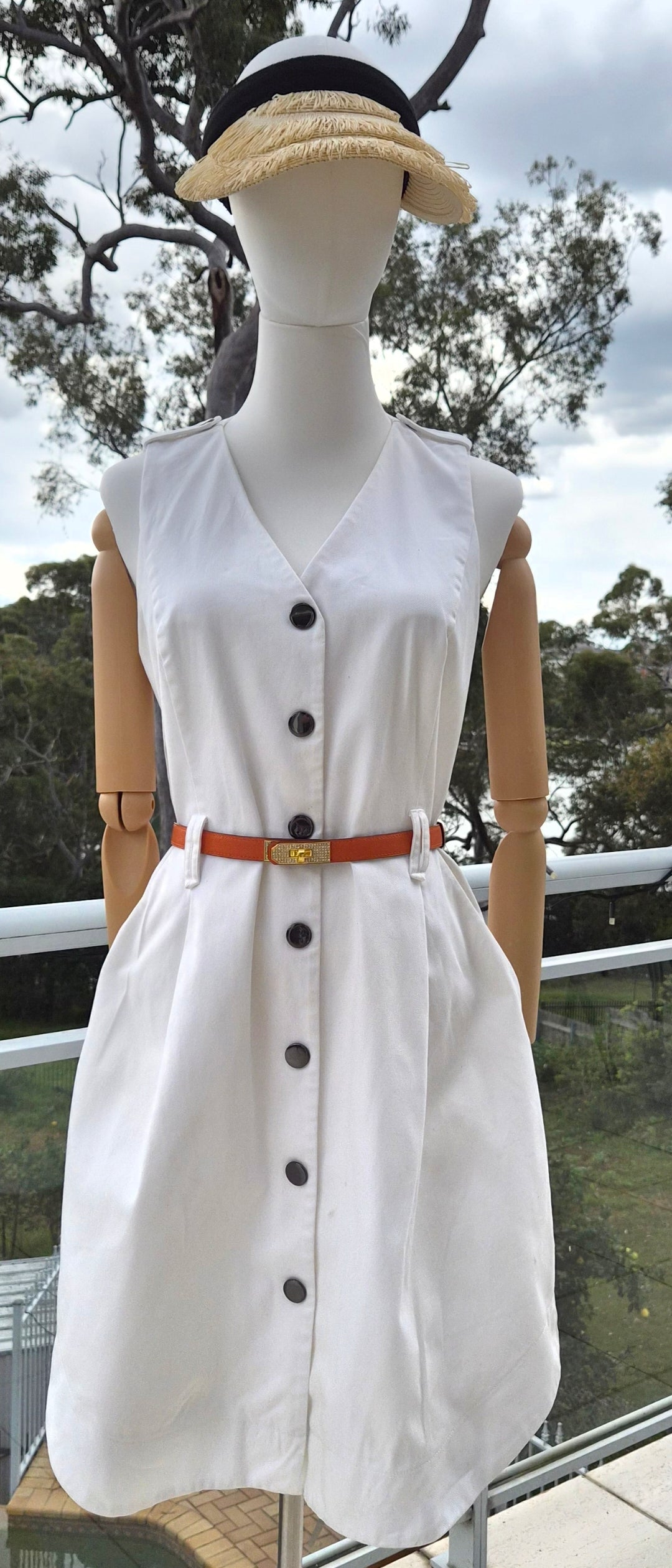Cue White button Utility Dress - Size 8