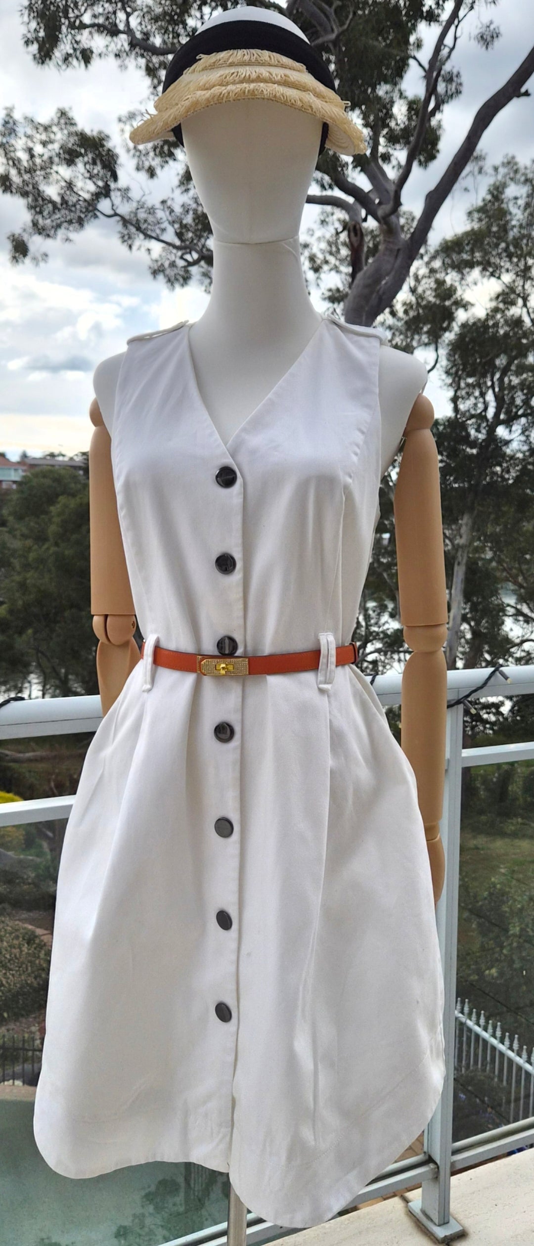 Cue White button Utility Dress - Size 8