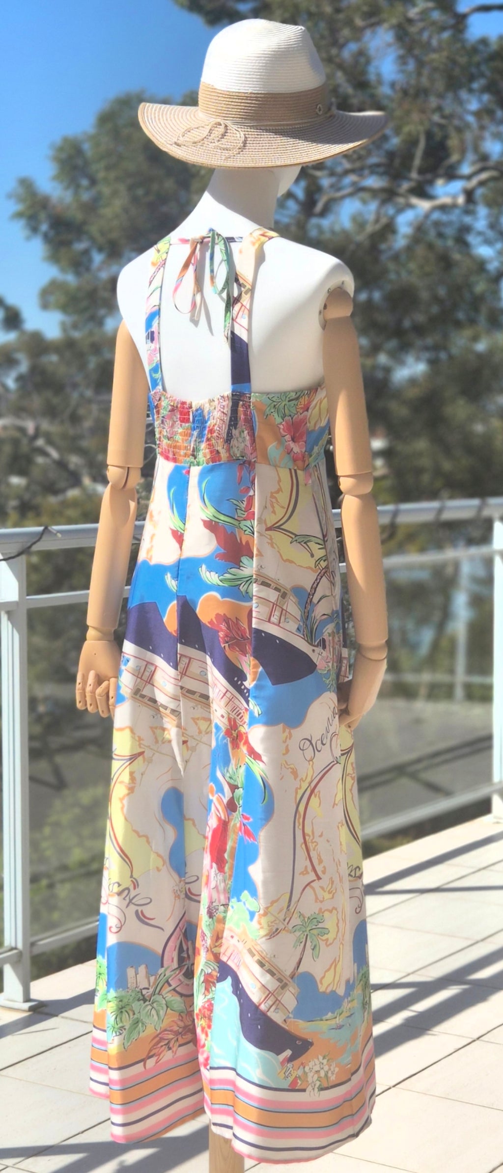 Nautical Map Linen Midi Dress - Size 10