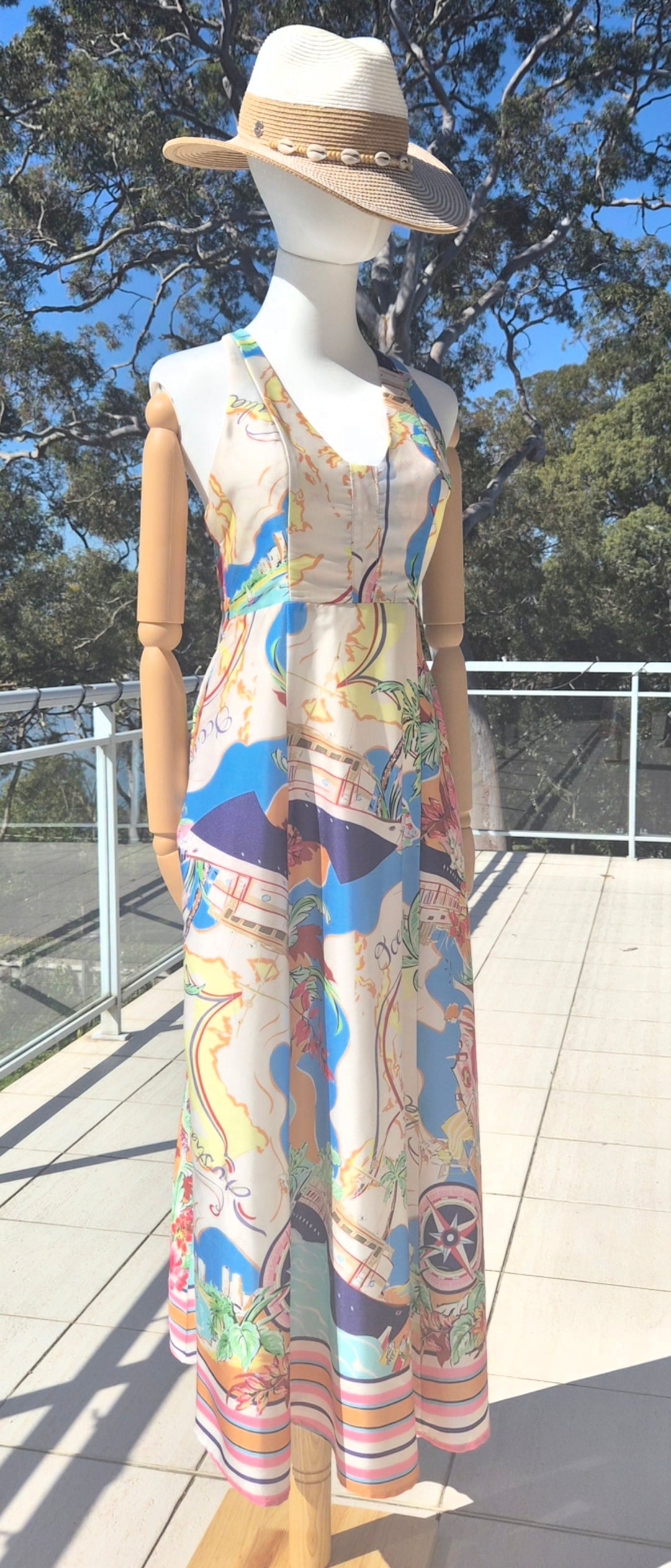 Nautical Map Linen Midi Dress - Size 10