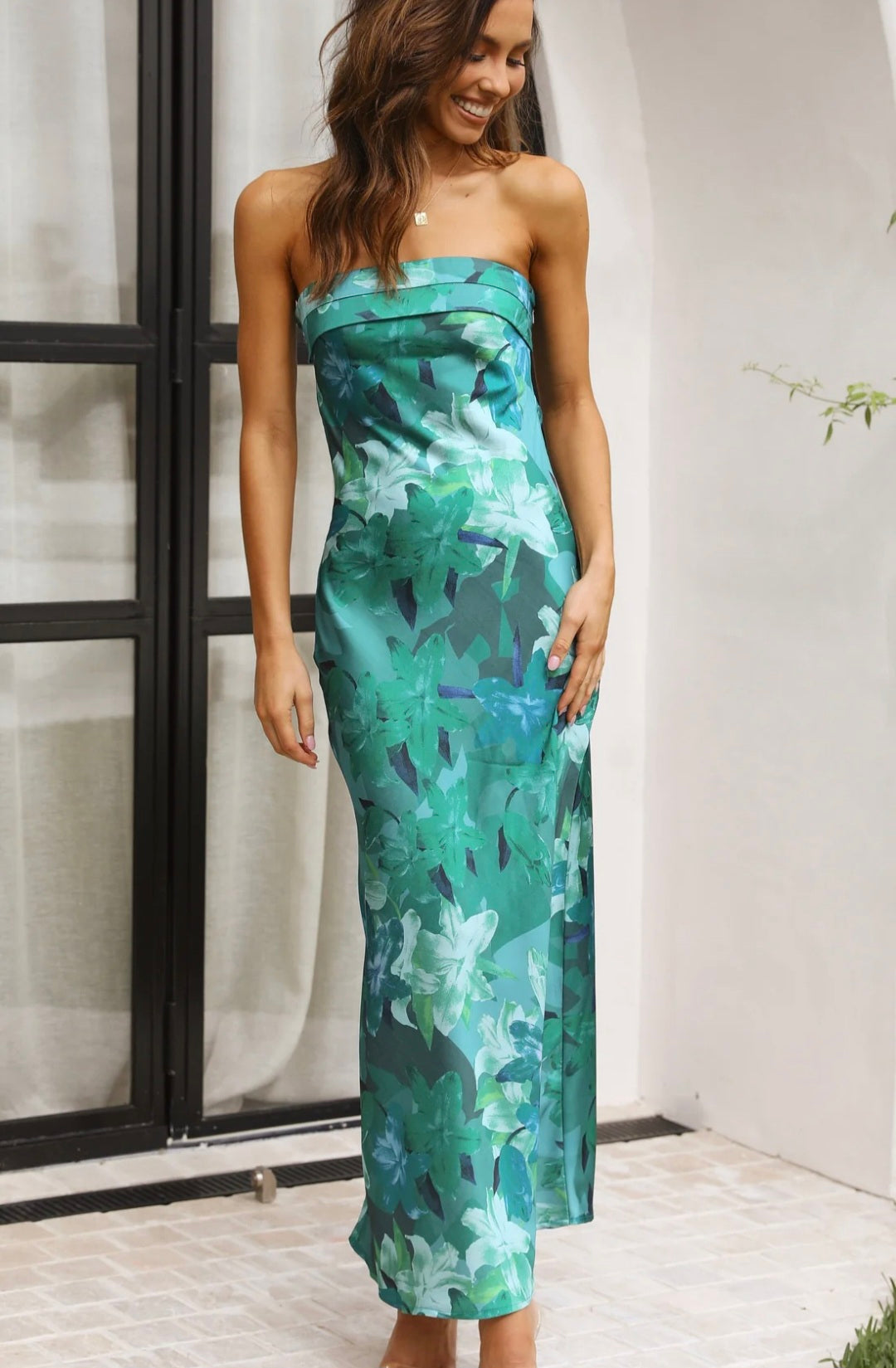 Miya maxi Dress in Green Print by Billy J - Size S