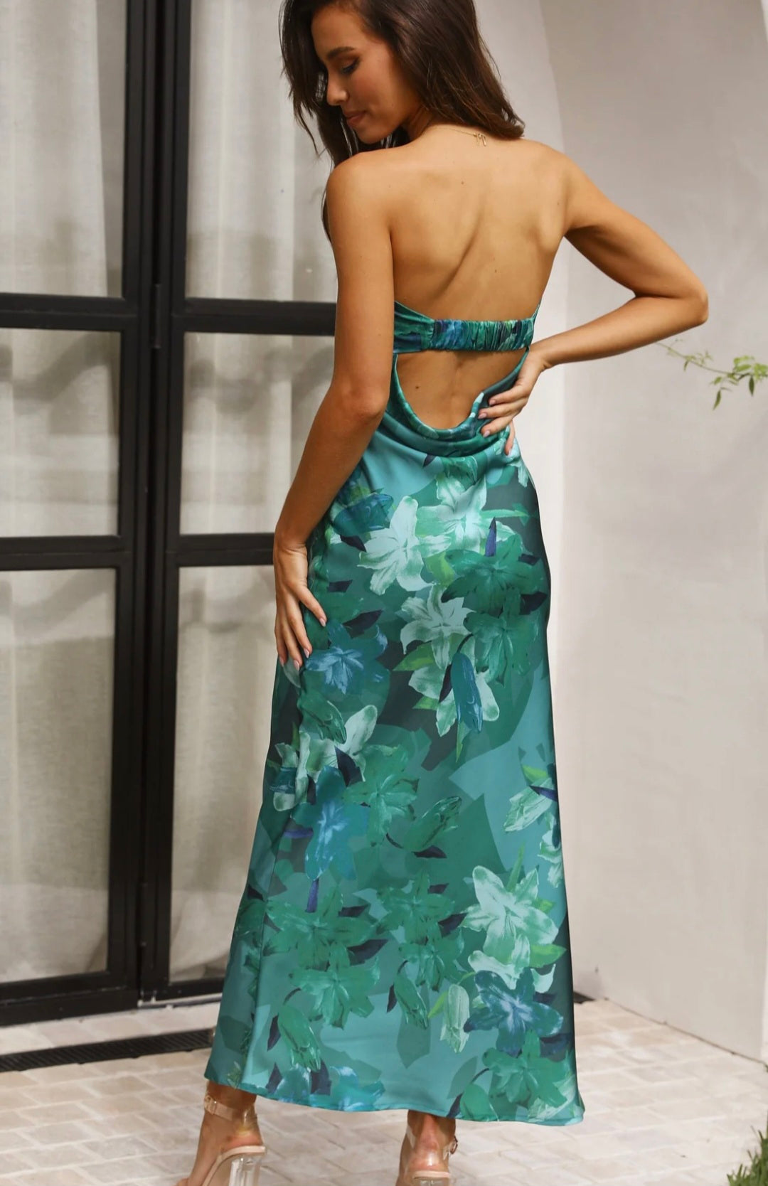 Miya maxi Dress in Green Print by Billy J - Size S