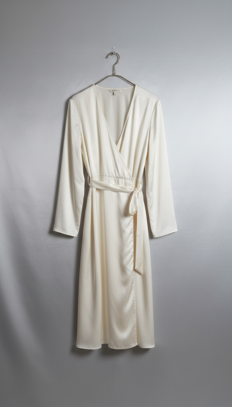 SOLD – Cream Satin Wrap Dress